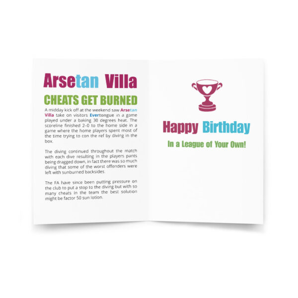 Arsetan Villa Funny Football Birthday Card - Image 2