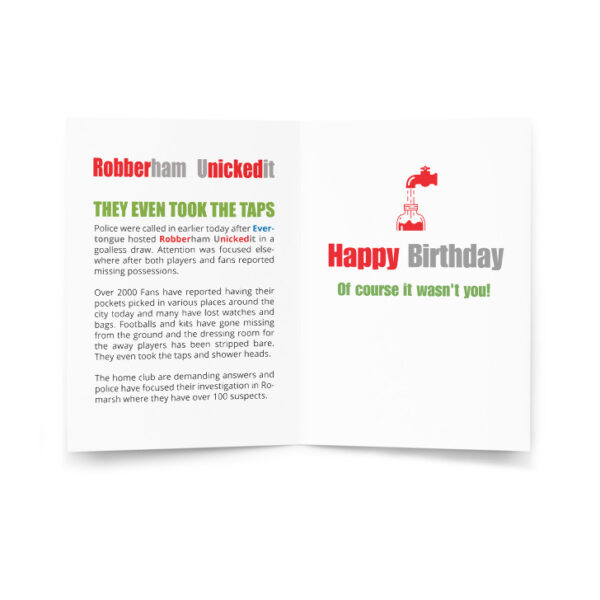 Robberham Unickedit Funny Football Birthday Card - Image 2