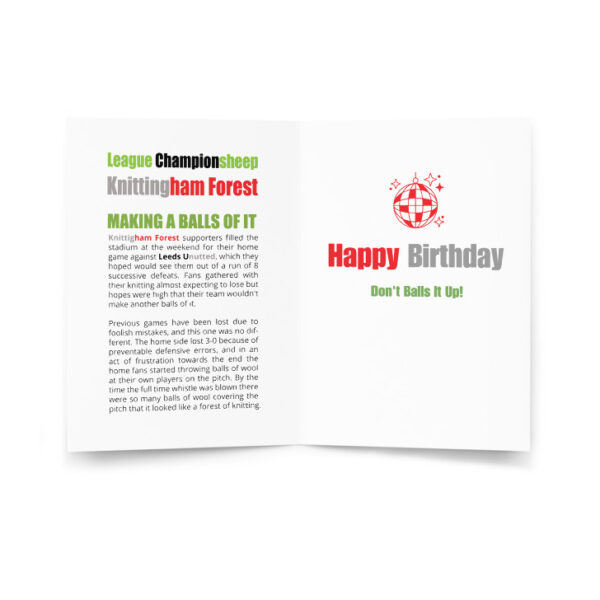 Knittigham Forest Funny Football Birthday Card - Image 2