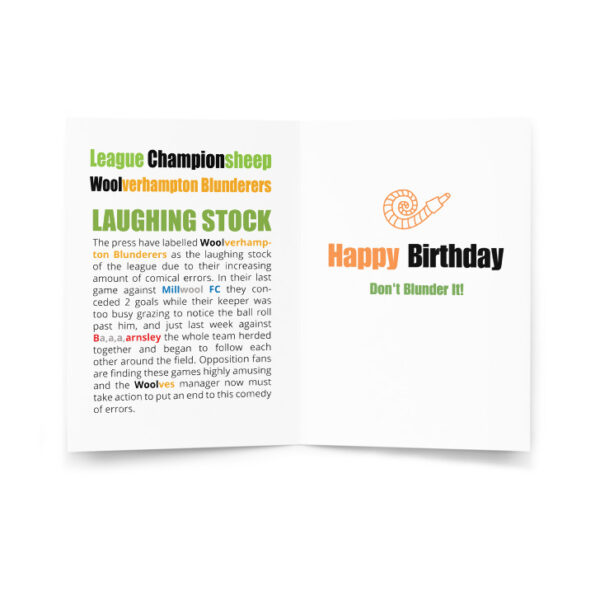 Woolverhampton Blunderers Funny Football Birthday Card - Image 2